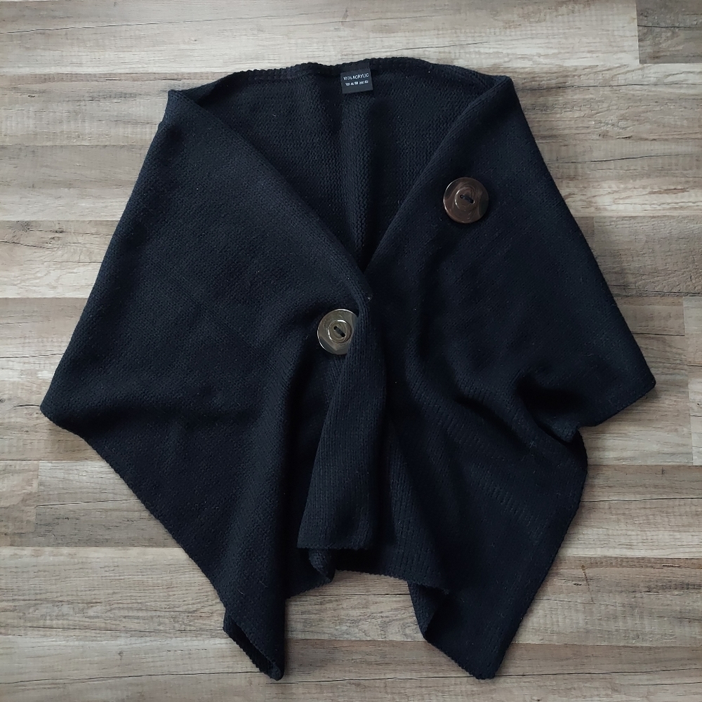 Black Knitted Wrap Scarf Shrug w/ Chninky Buttons
